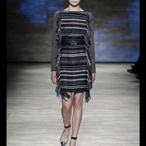 Lela Rose Dresses & Skirts - Lela Rose Stripe Fringe Wool Shift Dress XS